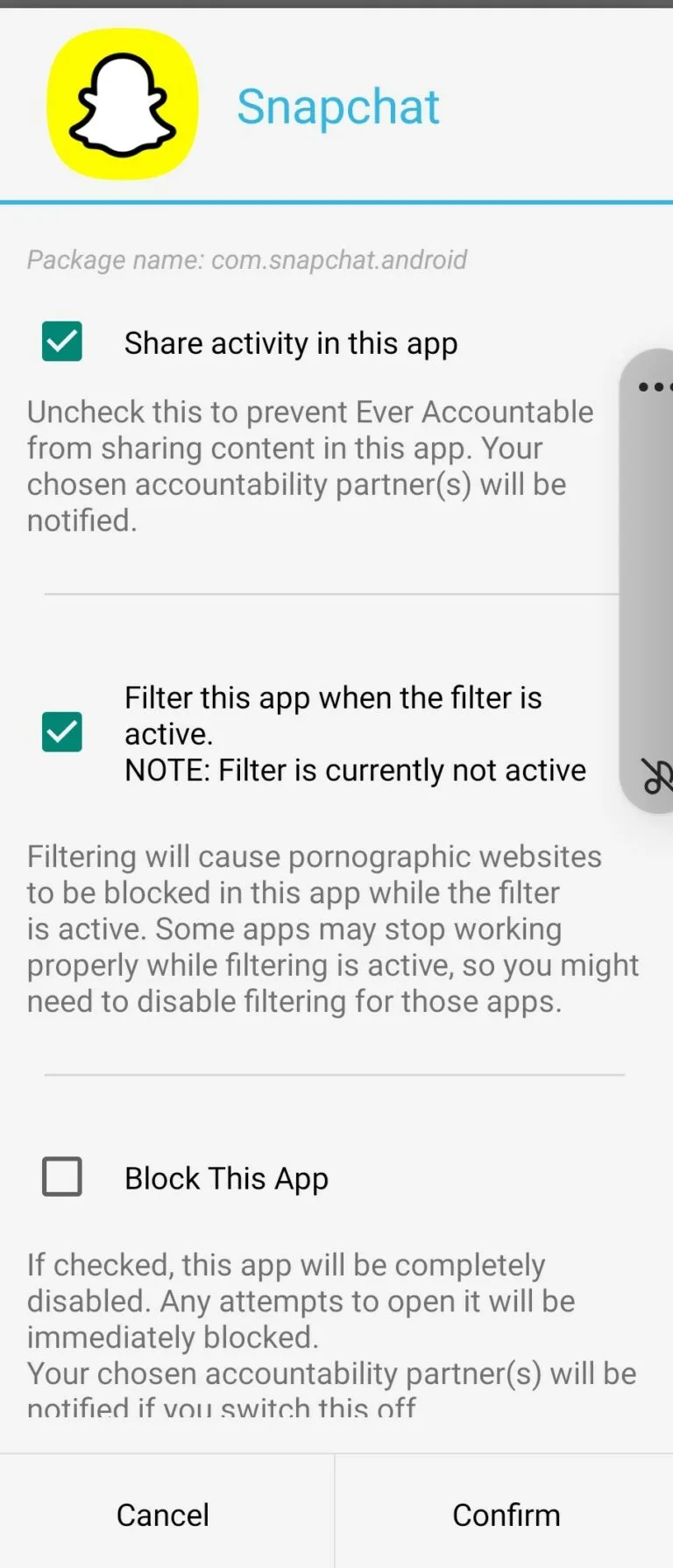 screenshot of Ever Accountable app snapchat safety tips